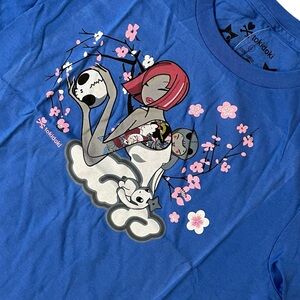 Tokidoki Red Hair Cloud Girl w/ Geisha Arm Tattoo Teens’ Large Blue Shirt NWT